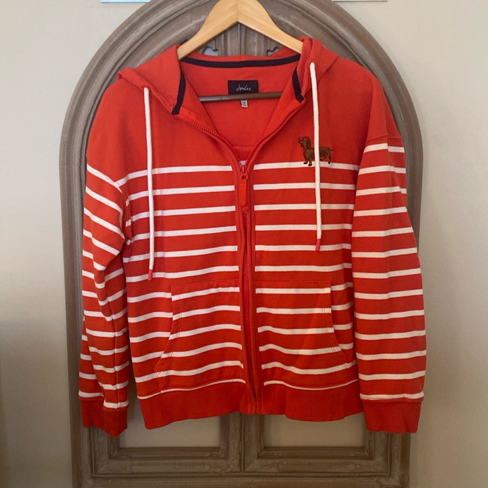 Joules Orange and White Striped Hoodie Size 6
